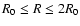 $R_0 \leq R \leq 2 R_0$
