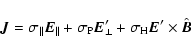 \begin{displaymath}{\vec J} = \sigma_\parallel {\vec E}_\parallel + \sigma_{\rm ...
...rp^\prime + \sigma_{\rm H} {\vec E}^\prime \times \hat{\vec B}
\end{displaymath}