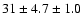 $ 31\pm 4.7 \pm 1.0 $