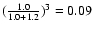 $(\frac{1.0}{1.0+1.2})^3=0.09$