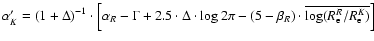 $\alpha'_K = \left( 1 + \Delta
\right)^{-1} \cdot \left[ \alpha_R - \Gamma + 2.5...
...( 5 - \beta_R \right) \cdot \overline{ \log
(R^R_{\rm e}/R^K_{\rm e}) } \right]$