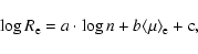 \begin{displaymath}{
\log R_{\rm e} = a \cdot \log n + b \langle \mu \rangle_{\rm e} + {\rm c},
}
\end{displaymath}