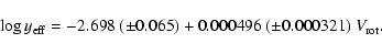 \begin{displaymath}\log y_{\rm eff} = -2.698~(\pm 0.065) + 0.000496~(\pm 0.000321)~ V_{\rm rot} .
\end{displaymath}