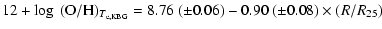 $\displaystyle 12+\log~({\rm O/H})_{T_{\rm e, KBG}}
=
8.76~(\pm 0.06) - 0.90~(\pm 0.08) \times (R/R_{25})$