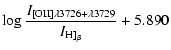 $\displaystyle \log \frac{I_{[{\rm OII}] \lambda 3726 + \lambda 3729}}
{I_{{\rm H]}_{\beta}}} + 5.890$