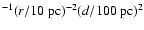 $^{-1}(r/10~{\rm pc})^{-2}(d/100~{\rm pc})^2$