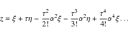 \begin{displaymath}z=\xi+\tau\eta-\frac{\tau^2}{2!}\alpha^2\xi-\frac{\tau^3}{3!}\alpha^2\eta +
\frac{\tau^4}{4!}\alpha^4\xi \dots
\end{displaymath}