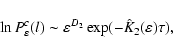 \begin{displaymath}\ln P^c_{\varepsilon}(l) \sim \varepsilon^{D_2}\exp(-\hat{K}_2(\varepsilon)\tau),
\end{displaymath}