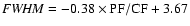 ${\it FWHM} = -0.38 \times {\rm PF/CF} + 3.67$