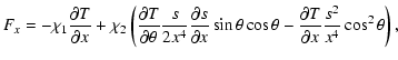 $\displaystyle F_x= -\chi_1\frac{\partial T}{\partial x}
+ \chi_2 \left(
\frac{\...
...\theta} - \frac{\partial T}{\partial x}
\frac{s^2}{x^4} \cos^2{\theta}\right) ,$