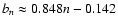 $b_n \approx 0.848 n - 0.142$