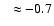 $~~\approx -0.7$