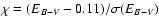 $\chi =(E_{B-V}-0.11)/\sigma (E_{B-V})$