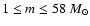 $1\leq m\leq 58~M_{\odot}$