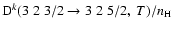 ${\rm D}^k(3 \; 2 \; 3/2 \to 3 \; 2 \; 5/2, \; T)/n_{\rm H}$