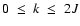 $0 \; \le \; k \; \le \; 2J$