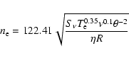 \begin{displaymath}%
n_{\rm e} = 122.41 \sqrt{\frac{S_{\nu} T_{\rm e}^{0.35} \nu^{0.1} \theta^{-2}}{\eta R}}
\end{displaymath}