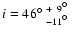 $i=46\hbox{$^\circ$ }^{+\:~9\hbox{$^\circ$ }}_{-11\hbox{$^\circ$ }}$