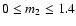 $0\le m_2\le 1.4$