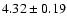 $ 4.32\pm0.19 $