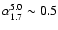 $\alpha_{1.7}^{5.0}\sim0.5$