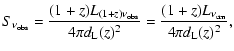 $\displaystyle S_{\nu_{\rm obs}} =
\frac{(1+z)L_{(1+z)\nu_{\rm obs}}}{4\pi d_{\rm L}(z)^2}
= \frac{(1+z)L_{\nu_{\rm em}}}{4\pi d_{\rm L}(z)^2} ,$