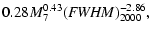 $\displaystyle 0.28 M_{7}^{0.43}{\it (FWHM)}_{2000}^{-2.86} ,$