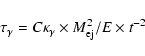 \begin{displaymath}\tau _\gamma = C \kappa_\gamma \times M_{\rm ej}^2/E \times t^{-2}
\end{displaymath}