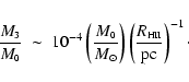 \begin{displaymath}\frac{M_{\mbox{\tiny 3}}}{M_{\mbox{\tiny0}}} \;\sim\; 10^{-4}...
...\left( \frac{R_{\mbox{\tiny HII}}}{{\rm pc}} \right)^{-1}\cdot
\end{displaymath}