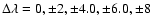 $\Delta \lambda = 0, \pm 2, \pm 4.0, \pm 6.0, \pm 8$