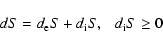 \begin{displaymath}dS = d_{\rm e}S + d_{\rm i}S, \ \ \ d_{\rm i}S\geq 0
\end{displaymath}