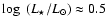 $\log~ (L_{\star}/{L}_{\odot}) \approx 0.5$