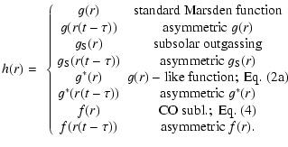 $\displaystyle {h}(r) = ~ \left\{ \begin{array}{cc}
{g}(r) & {\rm standard~ Mars...
...q.~(4)} \cr
{f}(r(t-\tau )) & {{\rm asymmetric}~ f (r)}. \cr
\end{array}\right.$