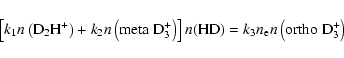 \begin{displaymath}\left[k_1n\left({\rm D_2H^+}\right) + k_2n\left({\rm meta~D_3...
...ight]n({\rm HD}) = k_3n_{\rm e}n\left({\rm ortho~D_3^+}\right)
\end{displaymath}