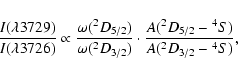 \begin{displaymath}\frac{I(\lambda3729)}{I(\lambda3726)} \propto
\frac{\omega(^2...
..._{3/2})} \cdot
\frac{A(^2D_{5/2}-{^4S})}{A(^2D_{3/2}-{^4S})},
\end{displaymath}