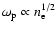 $\omega_{\rm p}\propto n_{\rm e}^{1/2}$