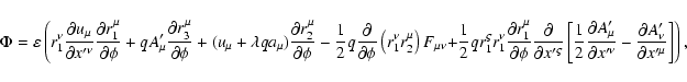 \begin{displaymath}\Phi =\varepsilon \left( r_{1}^{\nu }\frac{\partial u_{\mu }}...
...{\nu }^{\prime }}{\partial x^{\prime {\mu }}}\right]
\right) ,
\end{displaymath}