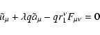 \begin{displaymath}\tilde{u}_{\mu }+\lambda q\tilde{a}_{\mu }-qr_{1}^{\nu }F_{\mu \nu }=0
\end{displaymath}