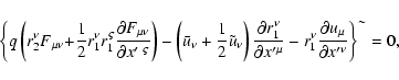 \begin{displaymath}\left\{ q\left( r_{2}^{\nu }F{_{\mu \nu }+}\frac{1}{2}r_{1}^{...
...artial u_{\mu }}{\partial x^{\prime \nu }}\right\} ^{\sim }=0,
\end{displaymath}