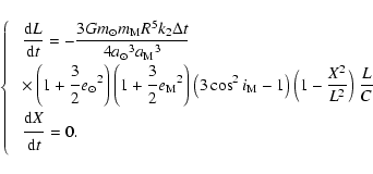 \begin{displaymath}\left\{
\begin{array}{ll}
&{{\displaystyle\strut{\rm d}{L}}\o...
...}\over{\displaystyle\strut{\rm d}t}} = 0.\\ \end{array}\right.
\end{displaymath}