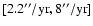 $[2.2 {\rm ''/yr}, 8 {\rm ''/yr}]$