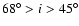 $68^\circ>i>45^\circ$
