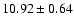 $ 10.92 \pm 0.64 $