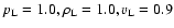 $p_{\rm L}=1.0, \rho_{\rm L}=1.0, v_{\rm L}=0.9$