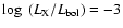 $\log~(L_{\rm X}/L_{\rm
bol})=-3$