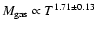 $M_{\rm gas}\propto
T^{1.71\pm0.13}$