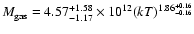 $M_{\rm gas}=
4.57^{+1.58}_{-1.17}\times10^{12} (kT)^{1.86^{+0.16}_{-0.16}}$