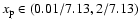 $x_{\rm p} \in (0.01/7.13, 2/7.13)$