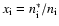 $x_{\rm i}={n_{\rm i}^{*}}/{n_{\rm i}}$