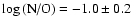 $\log\textrm{(N/O)}=-1.0\pm0.2$